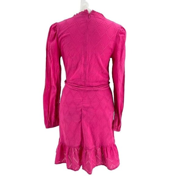 J. CREW Swiss Dot Puff-Sleeve Ruffle Hem Wrap Party Dress Hot Pink size XS - Picture 4 of 6